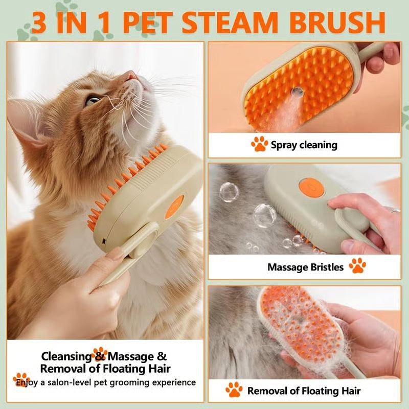 3-in-1 Pet Steam Brush | Nano Mist Grooming Brush for Cats & Dogs