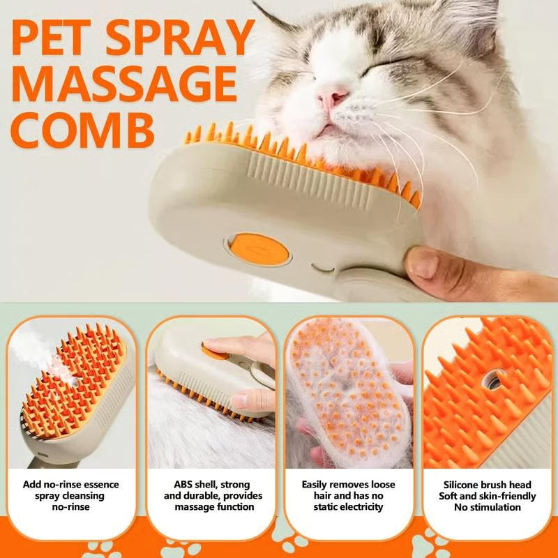 3-in-1 Pet Steam Brush | Nano Mist Grooming Brush for Cats & Dogs