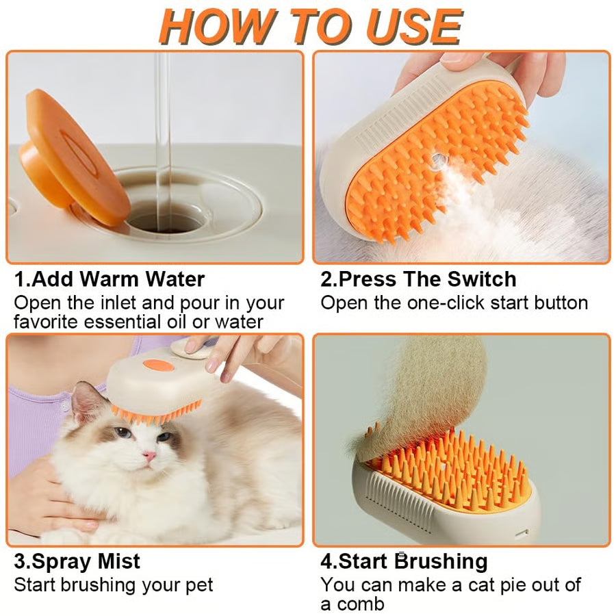 3-in-1 Pet Steam Brush | Nano Mist Grooming Brush for Cats & Dogs